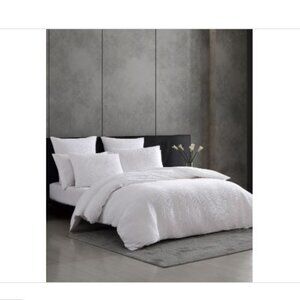 Vera Wang Solid Textured Pleats 3-Piece White Cotton King Duvet Cover Set